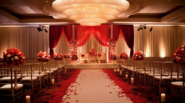 A vibrant Indian wedding ceremony with elaborate decorations and traditional attire Generative AI