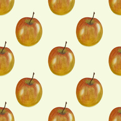 red yellow apples pears watercolor pattern
