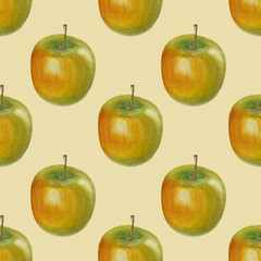 green yellow apples pears watercolor pattern