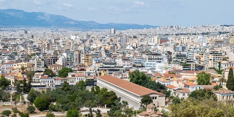 Aerial view of the historic skyline of ancient Corinth, Greece