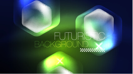 Glowing blue neon hexagons in dark space. Digital technology cyberspace hi-tech techno abstract background template