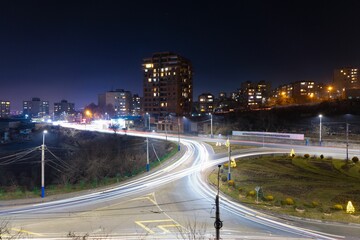 Fototapeta na wymiar Low-angle view of modern buildings during the dark night