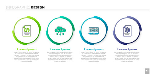 Set Binary code, NFT cloud, and contract. Business infographic template. Vector