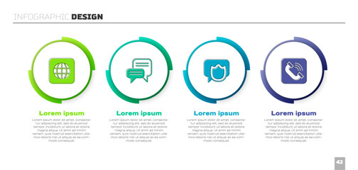 Set Worldwide, Speech bubble chat, and Telephone handset. Business infographic template. Vector