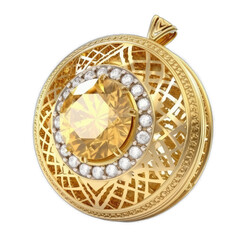 Gold diamond with carving isolated on transparent background. Gold ornament