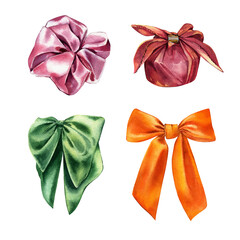 Watercolor bows set on white background - 605977446