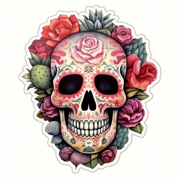 Day Of The Dead Skull illustration. Generative AI