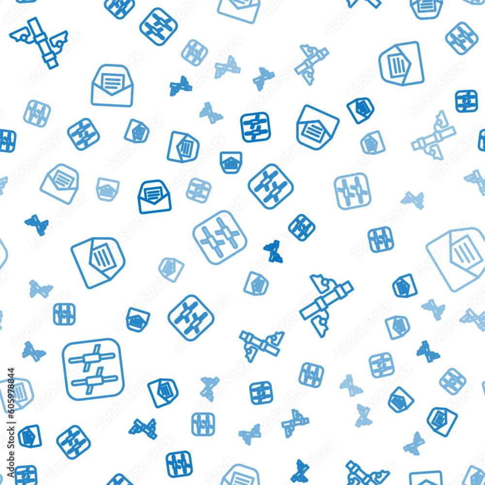 Poster set line barbed wire, security camera and mail and e-mail on seamless pattern. vector