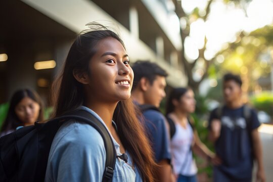 Female student going for class in high school. Generative AI
