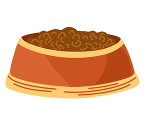 Bowl of food for pets. Dog and cat food. Pet shop. Vector flat illustration isolated on the white background.