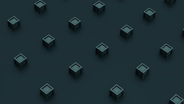 Futuristic 3d animation of extruded inside cube shapes seamless moving in isometric view on dark background. Computer generated loop animation. 4K seamless motion design