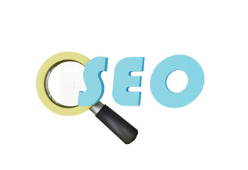 SEO word icon with a magnifying glass
