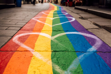 Gay pride flag crosswalk. concept of tolerance. AI generative