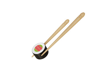 Salmon and avocado susi held by chopsticks