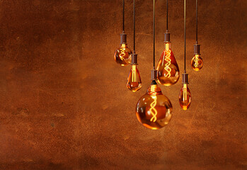 Retro bulbs on rusty brown background