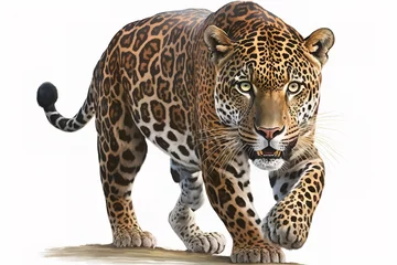 Foto op Plexiglas Jaguar - animal front view, isolated on white, shadow, hyperrealism, photorealism, photorealistic © abstract Art