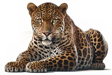 Jaguar - animal front view, isolated on white, shadow, hyperrealism, photorealism, photorealistic