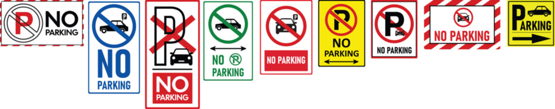NO PARKING, STOP no entry sign icon shape set. Traffic Prohibition logo symbol Isolated.