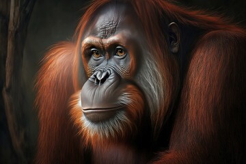 The Bornean orangutan( Pongo pygmaeus) . , hyperrealism, photorealism, photorealistic