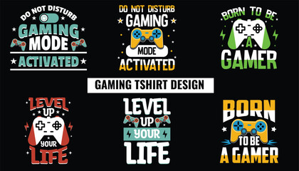 Gaming t-shirt set design, typography gaming t-shirt,
Gamer T-shirt design vector graphic set,