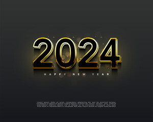 elegant black and gold color concept for 2024 new year celebration. vector premium design.