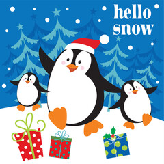 Fototapeta premium christmas card with penguins