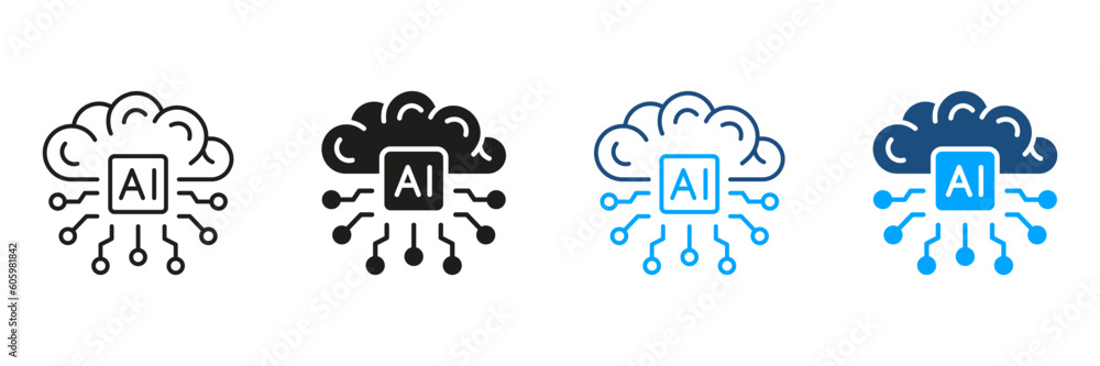 Poster digital technology concept. tech science black and color symbol collection. artificial intelligence 