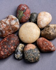 Closeup of holistic stones isolated in gray background