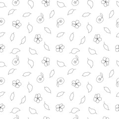 Pattern with apple fruit, flower and leaves without background