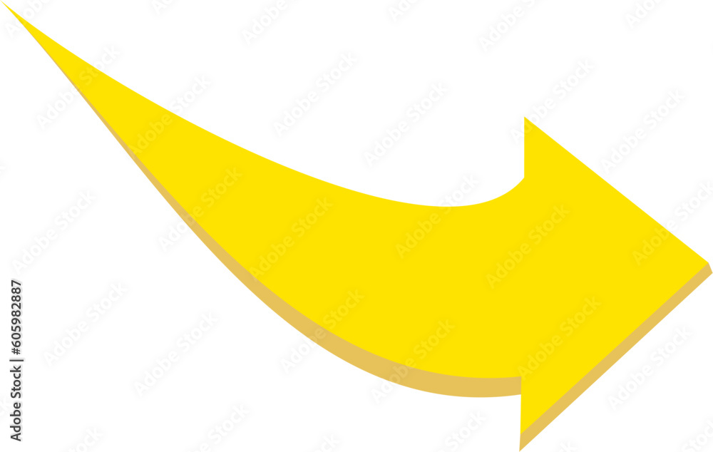 Poster yellow arrow up. curved arrow. color flat ui for website. top symbol for button isolated on white ba