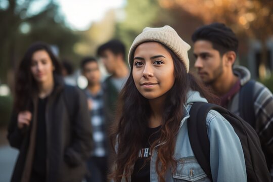 Female student going for class in high school. Generative AI