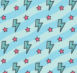 Pattern Blue Thunders And Stars Background