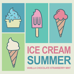 Ice Cream Summer Retro Vintage Strawberry And Vanilla