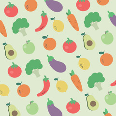 Pattern Fruits And Vegetables Foodie Healthy Colorful