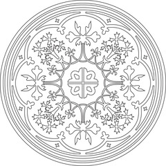 Vector monochrome round ornament of Ancient Greece and Roman Empire. Classic circle with a pattern of European peoples. Meander frame