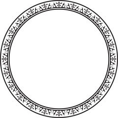 Vector black monochrome round Kazakh national ornament. Ethnic pattern of the peoples of the Great Steppe, .Mongols, Kyrgyz, Kalmyks, Buryats. circle, frame border.