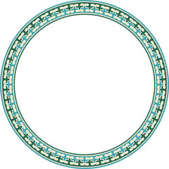 Vector colored round Kazakh national ornament. Ethnic pattern of the peoples of the Great Steppe, Mongols, Kyrgyz, Kalmyks, .Buryats. circle, frame border.