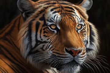 Portrait of a bengal tiger, Closeup head Bengal tiger, Male of Bengal tiger closeup, hyperrealism, photorealism, photorealistic