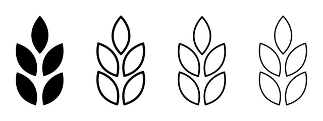 Wheat symbol vector icons. Line and solid wheat icons set