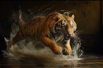 Fototapeta na wymiar Tiger action. , hyperrealism, photorealism, photorealistic