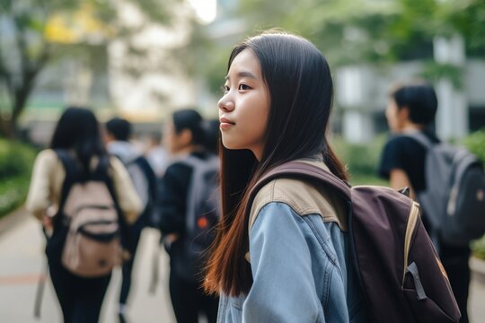 Female student going for class in high school. Generative AI