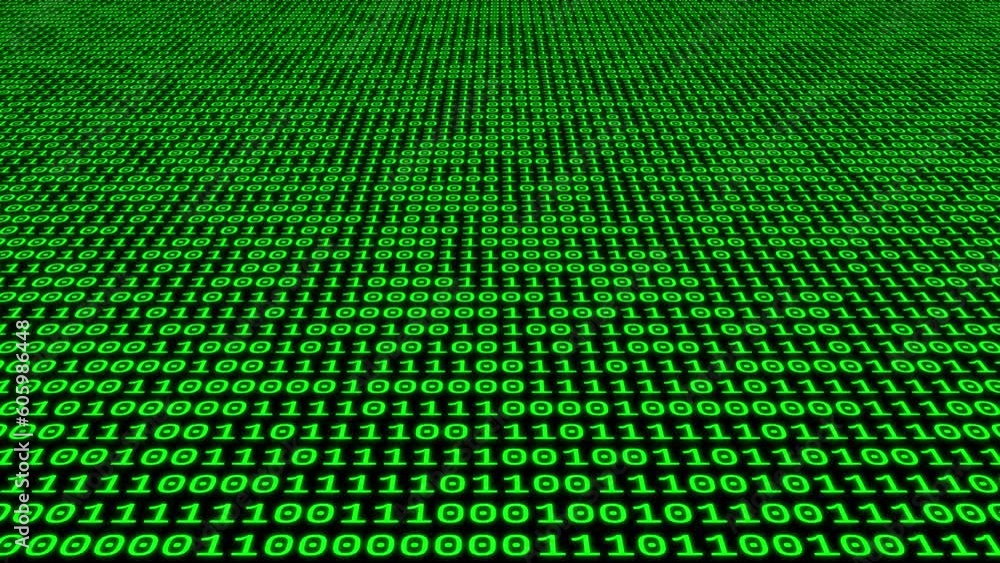Poster illustrative animation of green matrix code background
