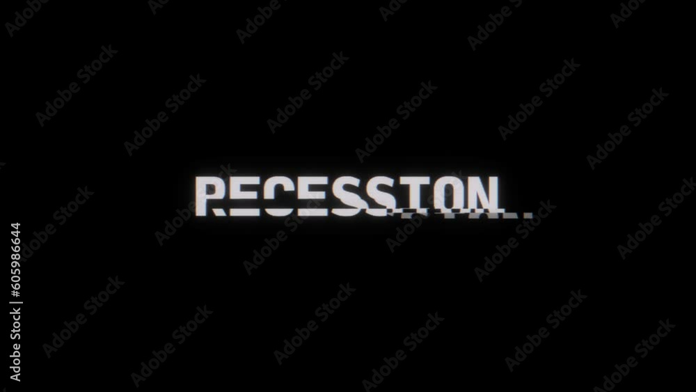 Poster animation of a recession word isolated on a black background with glitched effect