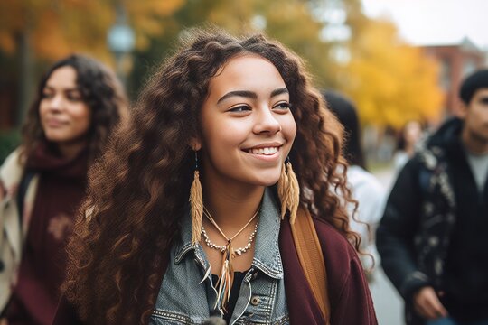 Female student going for class in high school. Generative AI