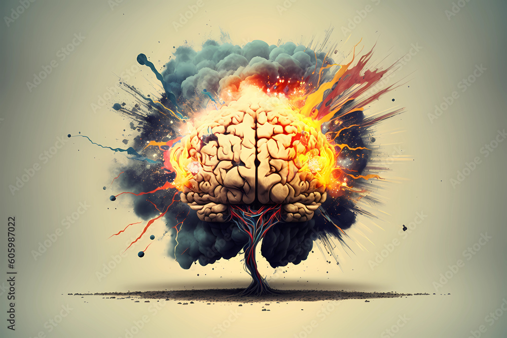 Wall mural an abstract concept of a colorful brain exploding with ideas