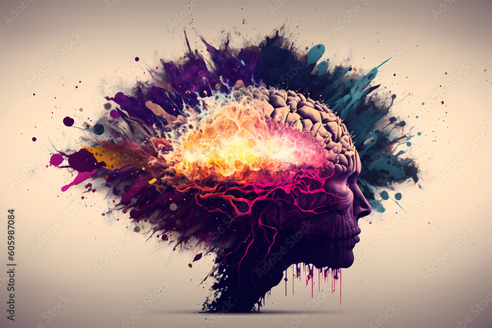 Wall mural an abstract concept of a colorful brain exploding with ideas