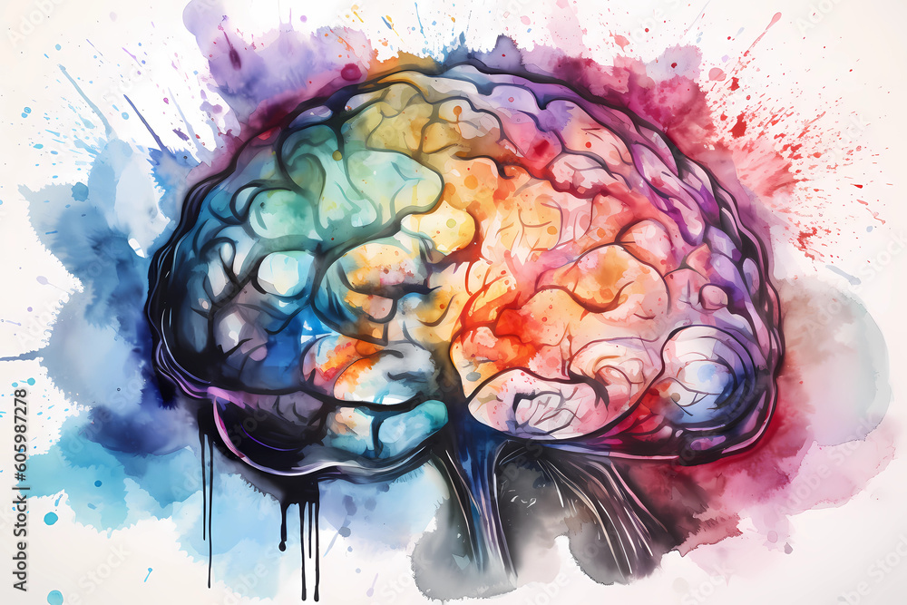 Wall mural an abstract concept of a colorful brain exploding with ideas