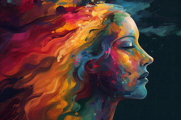 Colorful abstract portrait of a young woman