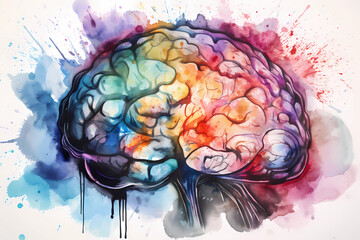 An abstract concept of a colorful brain exploding with ideas