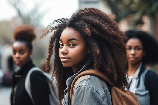 Female student going for class in high school. Generative AI